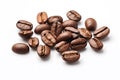 Bunch of coffee beans on white background