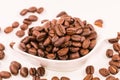 Coffee beans in in white bowl isolated Royalty Free Stock Photo