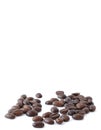 Coffee beans on white with copy space above