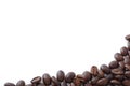 Coffee beans on white with copy space above