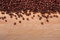 Coffee beans wood background top border Royalty Free Stock Photo
