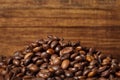 Coffee beans on wood background