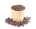 Coffee Beans,Wood glass on white background. Royalty Free Stock Photo
