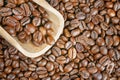 Coffee beans wood scoop Royalty Free Stock Photo