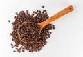 Coffee beans wood spoon Royalty Free Stock Photo