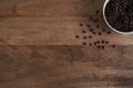 Coffee beans on a wood table Royalty Free Stock Photo