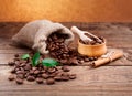 Coffee beans on wood texture Royalty Free Stock Photo