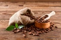 Coffee beans on wood texture Royalty Free Stock Photo