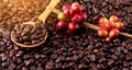 Coffee beans. On a wooden background rotation Royalty Free Stock Photo