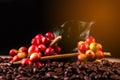 Coffee beans. On a wooden background rotation Royalty Free Stock Photo