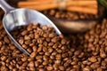 Coffee beans. On a wooden background rotation Royalty Free Stock Photo