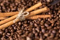 Coffee beans. On a wooden background rotation Royalty Free Stock Photo