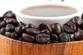 Coffee beans in wooden bowl Royalty Free Stock Photo