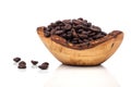 Coffee beans in a wooden bowl Royalty Free Stock Photo