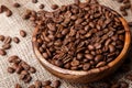 Coffee beans in a wooden dish Royalty Free Stock Photo