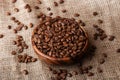 Coffee beans in a wooden dish Royalty Free Stock Photo