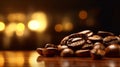 Coffee beans on a wooden table with a bokeh background Royalty Free Stock Photo