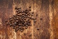 Coffee beans on a wooden table