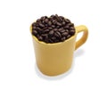 Coffee beans in a yellow ceramic mug. isolated white backgr Royalty Free Stock Photo