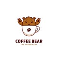 Coffee bear logo, a cute grizzly brown bear mascot inside coffee cup icon logo illustration cartoon style