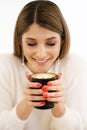 Coffee. Beautiful Girl Drinking Coffee.