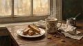 Coffee and biscotti on wooden table. Royalty Free Stock Photo