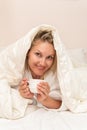 Coffee blanket cell bed beauty spa copyspace female bathrobe hotel, from untying unrecognizable for young for caucasian Royalty Free Stock Photo