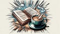 Coffee and book explosion Royalty Free Stock Photo