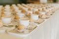 Coffee brake, row of prepare coffee set in seminar event. Royalty Free Stock Photo