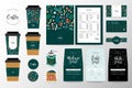 Coffee branding identity set for coffee shop or cafe. Collection of lettering logo, menu template, paper cup design and Royalty Free Stock Photo