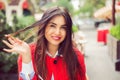 Coffee breack Portrait of a pretty happy business woman, smiling  in trendy cafe Royalty Free Stock Photo