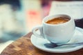 Coffee break business. Cup of coffee mobile phone and newspaper Royalty Free Stock Photo