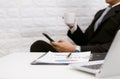 Coffee break businessman executive working relax on laptop at his desk Royalty Free Stock Photo