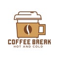 Coffee break cafe with hot and cold drinks emblem Royalty Free Stock Photo