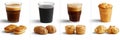 Coffee Break Collage With Two Coffee Types and Selection of Assorted Pastries on White Background Royalty Free Stock Photo