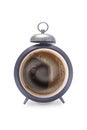 Coffee break concept. coffe in retro alarm clock Royalty Free Stock Photo