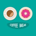 Coffee Break concept, coffee cup and sweet donut, vector, illustration Royalty Free Stock Photo