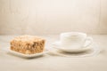 coffee break with a dessert/coffee cup and dessert on a white background. Selective focus Royalty Free Stock Photo