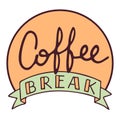 Coffee break hand drawn vector lettering with ribbon, isolated sign for break and pause, brush calligraphy imitation