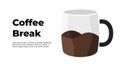 Coffee break Infographic. 3D abstract cup with americano. Creative illustration. Vector slide template.