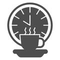 Coffee break solid icon, officesyndrome concept, coffee break vector sign on white background, coffee and clock glyph Royalty Free Stock Photo