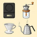 Coffee Brewing Essentials: Scale, Grinder, Dripper, and Kettle Royalty Free Stock Photo