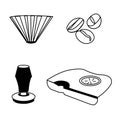 Coffee Brewing Essentials Vector Set - Origami Dripper, Coffee Beans, Tamper, Tamping Mat Royalty Free Stock Photo