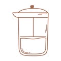 Coffee brewing french press icon in brown line