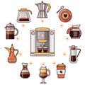 Coffee Brewing Infographic with Cups and Pots