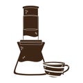 Coffee brewing methods, aeropress and coffee cup silhouette icon style