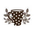 Coffee brewing methods, cup beens and leaves silhouette icon style