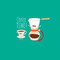Coffee brewing methods, coffee dripper filter pour over maker image. Funny food. Vector illustration