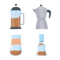 Coffee brewing methods, french press, moka pot, chemex icons