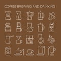 Coffee brewing methods icons set. Different ways of making hot energy drink.